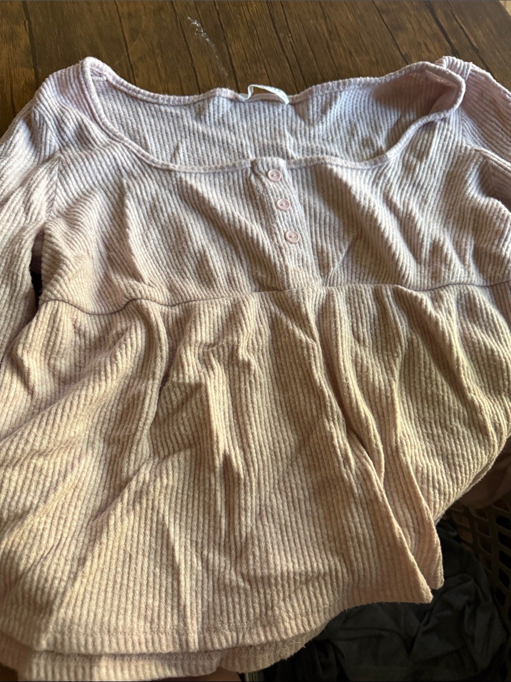 Light Pink Ribbed Button-Front Peplum Top